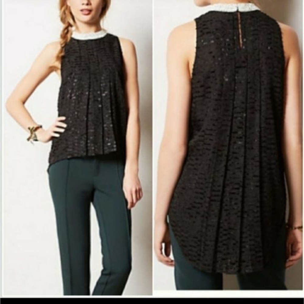 Anthropologie beaded high neck blouse